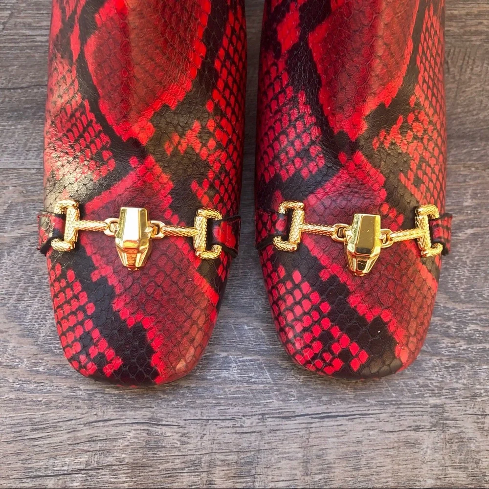 Cavalli Class Red Python Block Heel Boots - Picture 5 of 9